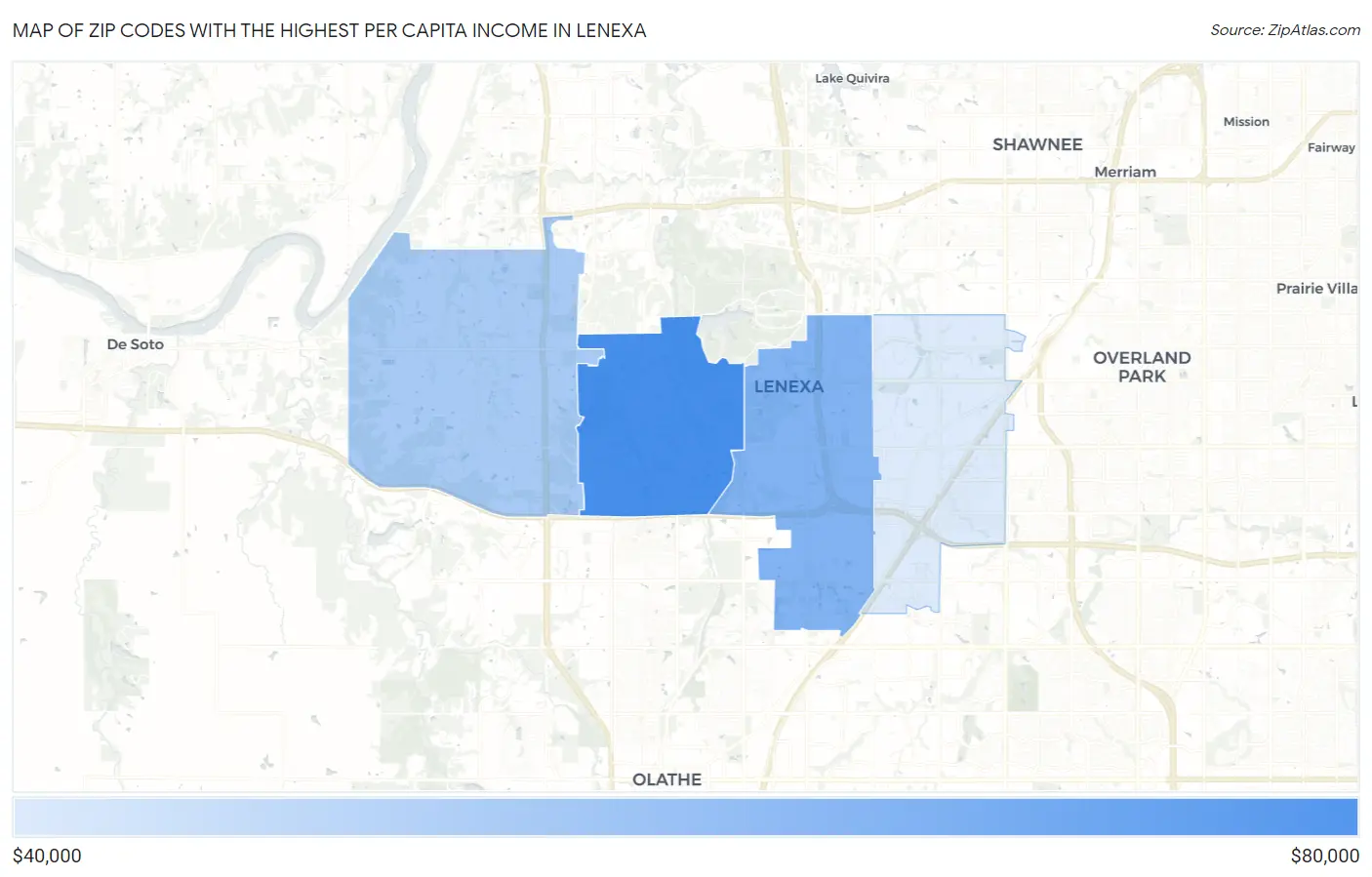 Zip Codes with the Highest Per Capita Income in Lenexa Map