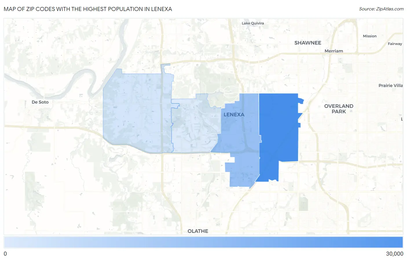 Zip Codes with the Highest Population in Lenexa Map