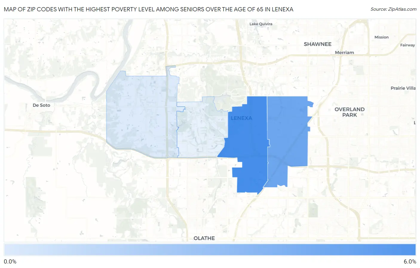 Zip Codes with the Highest Poverty Level Among Seniors Over the Age of 65 in Lenexa Map