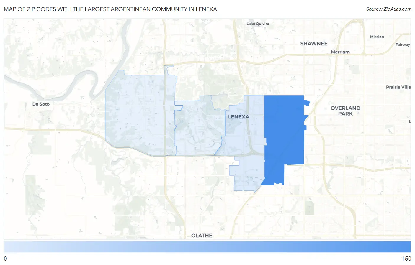 Zip Codes with the Largest Argentinean Community in Lenexa Map