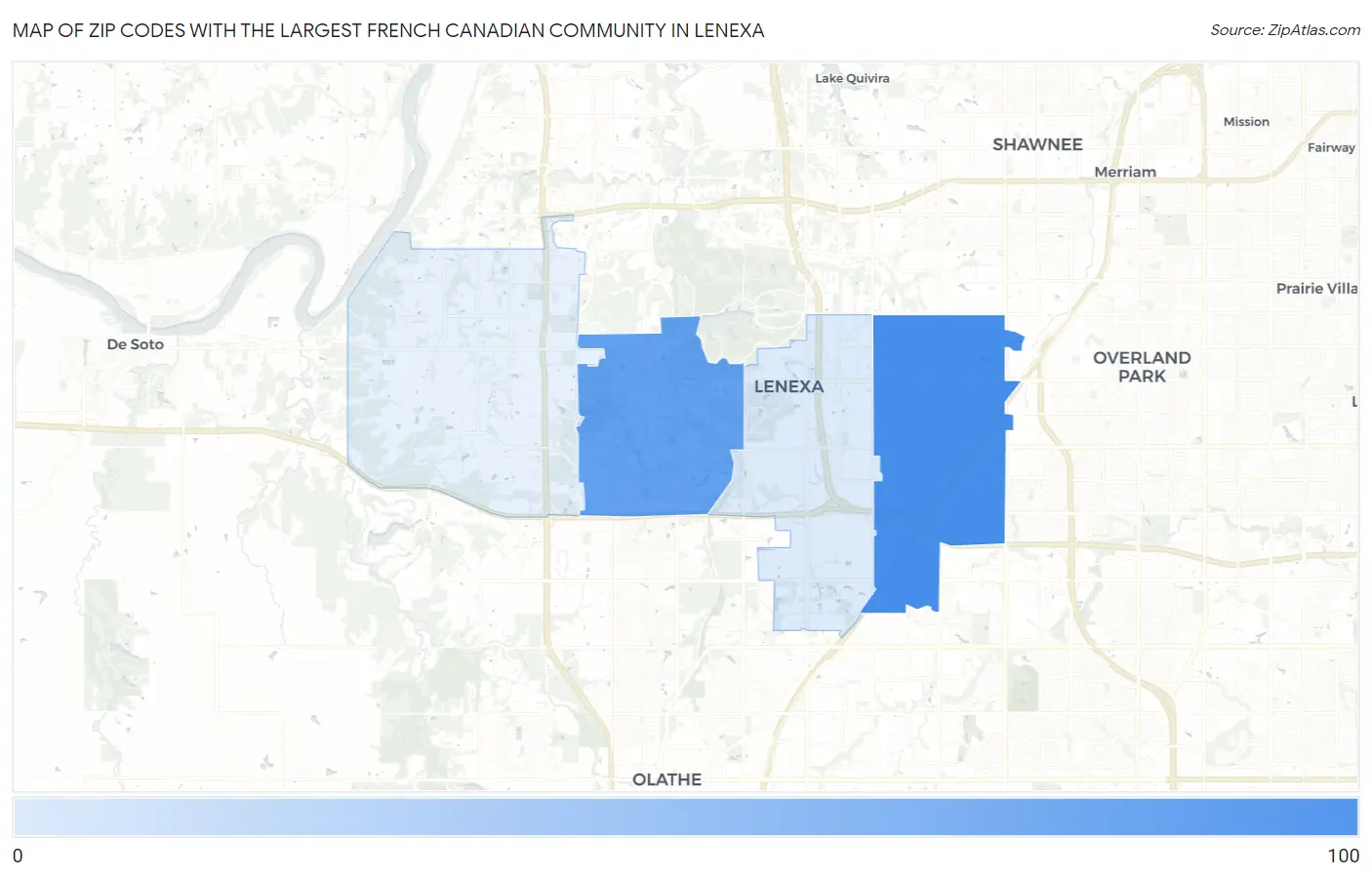 Zip Codes with the Largest French Canadian Community in Lenexa Map