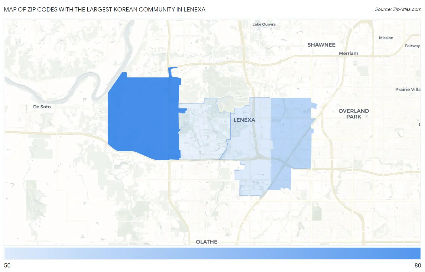 Zip Codes with the Largest Korean Community in Lenexa Map
