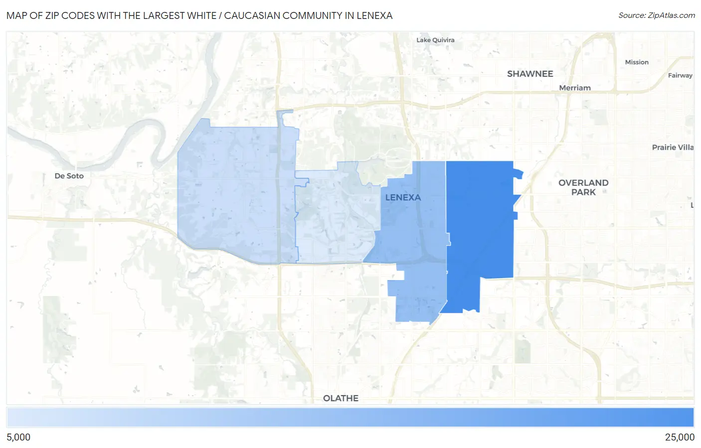Zip Codes with the Largest White / Caucasian Community in Lenexa Map