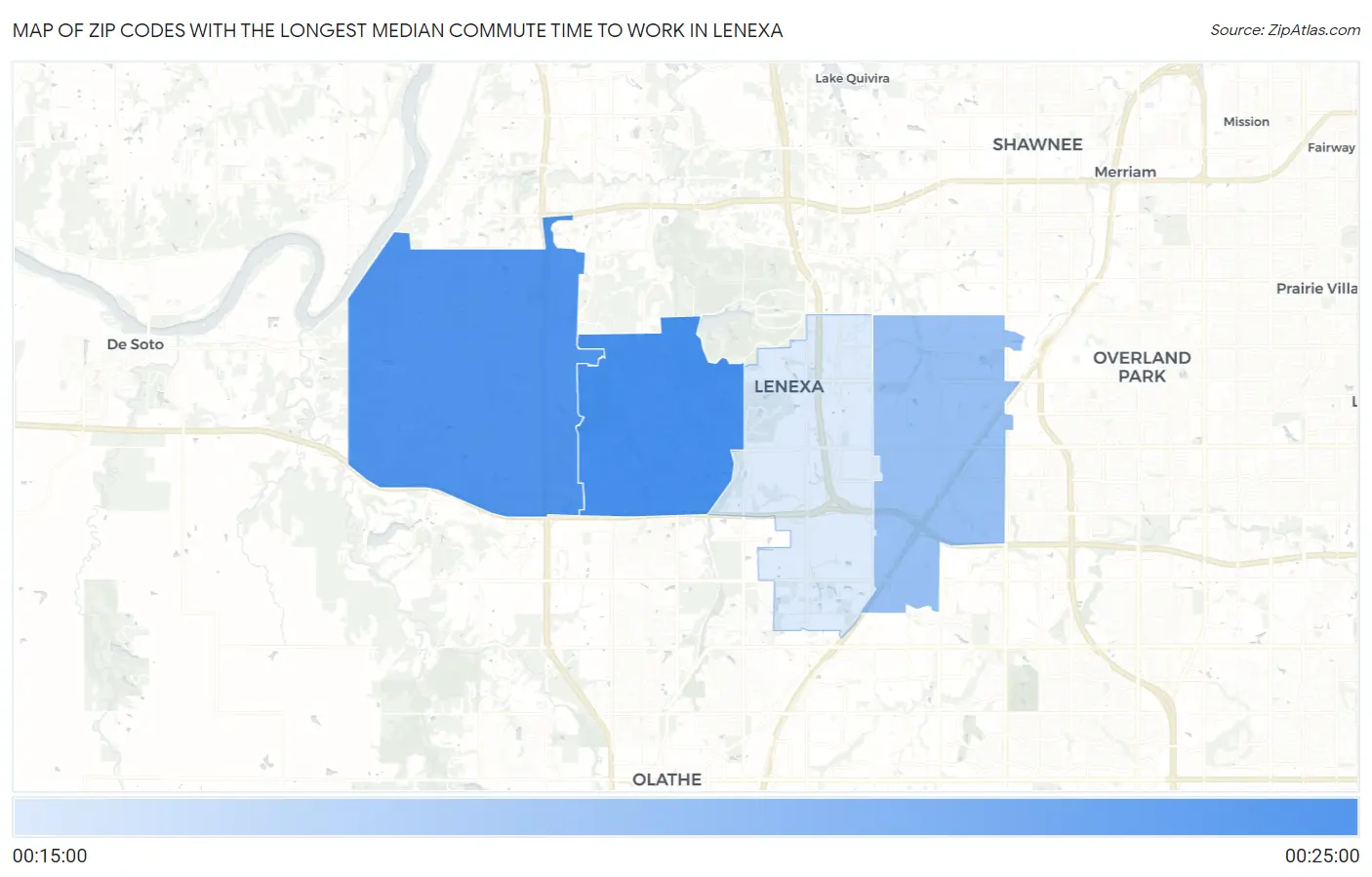 Zip Codes with the Longest Median Commute Time to Work in Lenexa Map