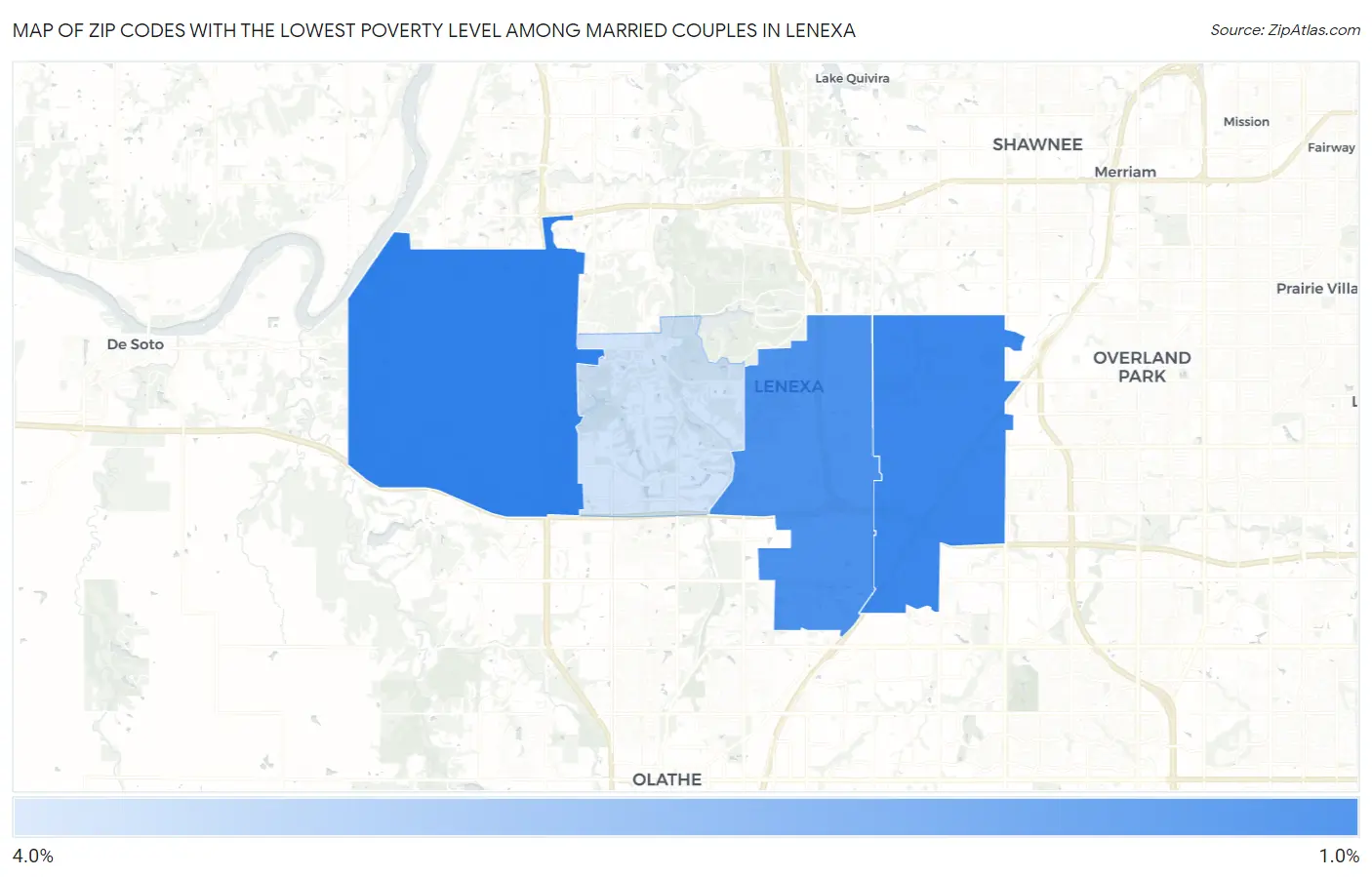 Zip Codes with the Lowest Poverty Level Among Married Couples in Lenexa Map