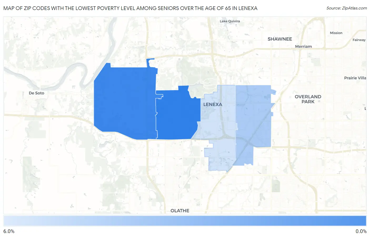 Zip Codes with the Lowest Poverty Level Among Seniors Over the Age of 65 in Lenexa Map