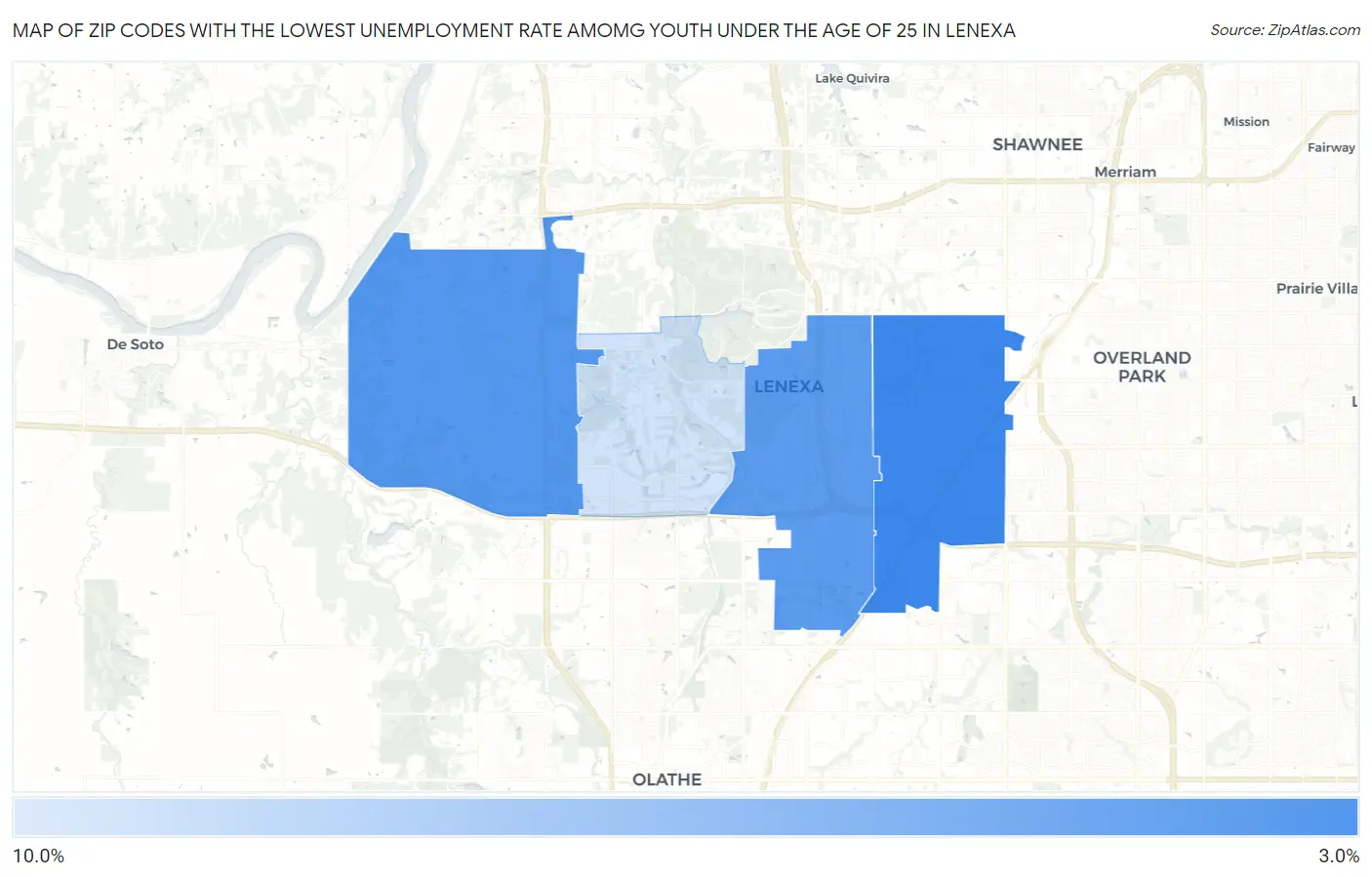 Zip Codes with the Lowest Unemployment Rate Amomg Youth Under the Age of 25 in Lenexa Map