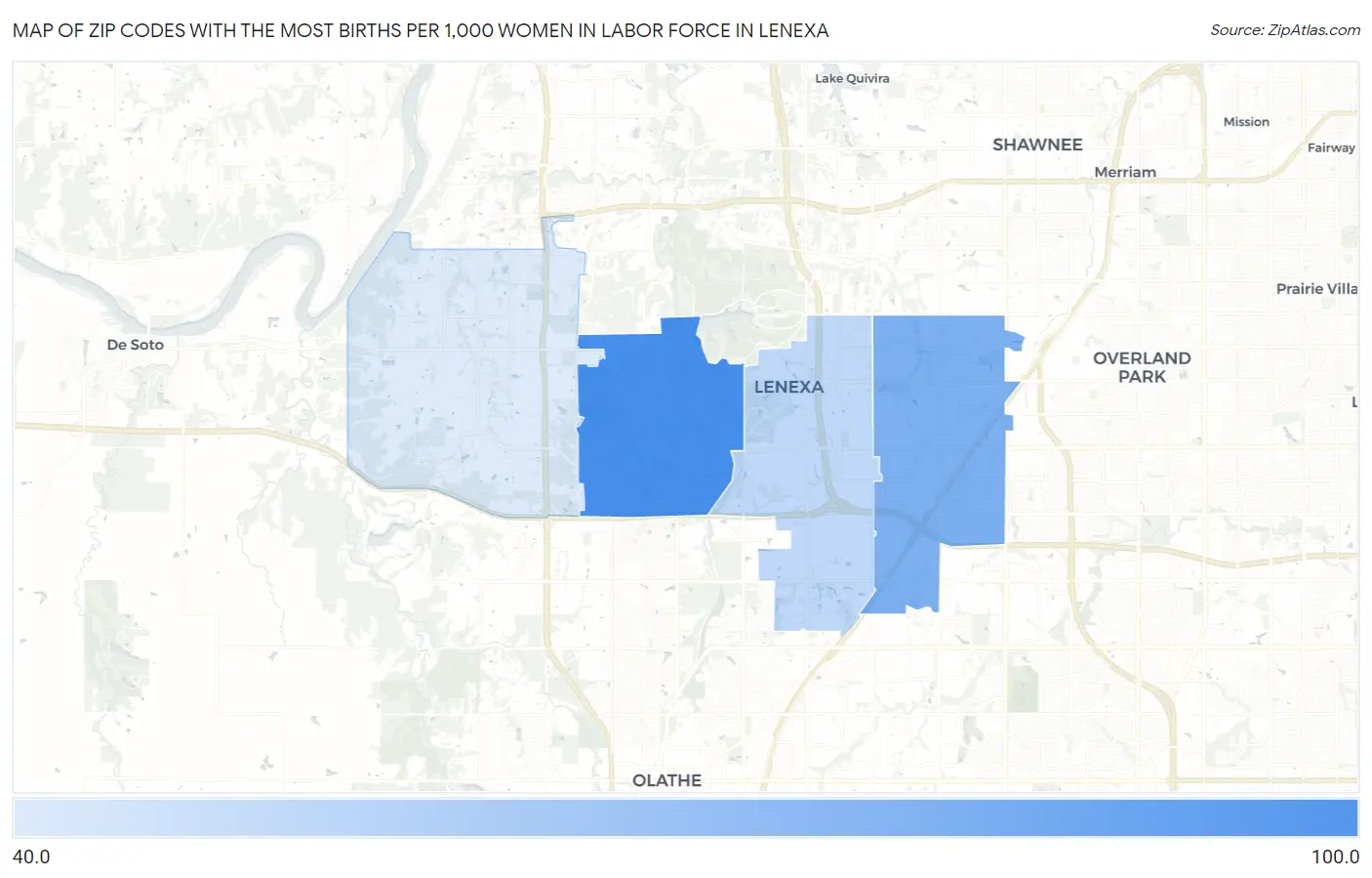 Zip Codes with the Most Births per 1,000 Women in Labor Force in Lenexa Map
