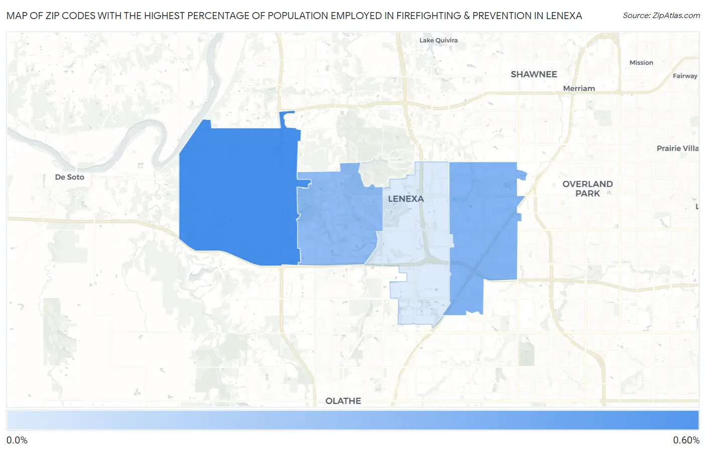 Zip Codes with the Highest Percentage of Population Employed in Firefighting & Prevention in Lenexa Map
