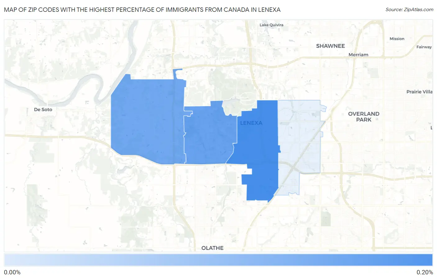 Zip Codes with the Highest Percentage of Immigrants from Canada in Lenexa Map