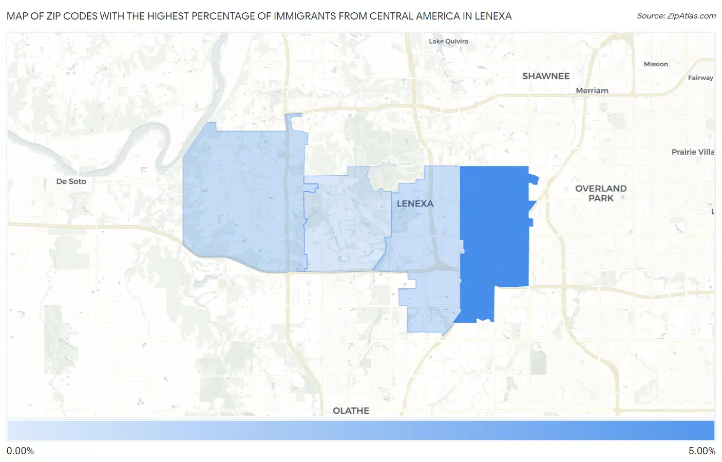 Zip Codes with the Highest Percentage of Immigrants from Central America in Lenexa Map