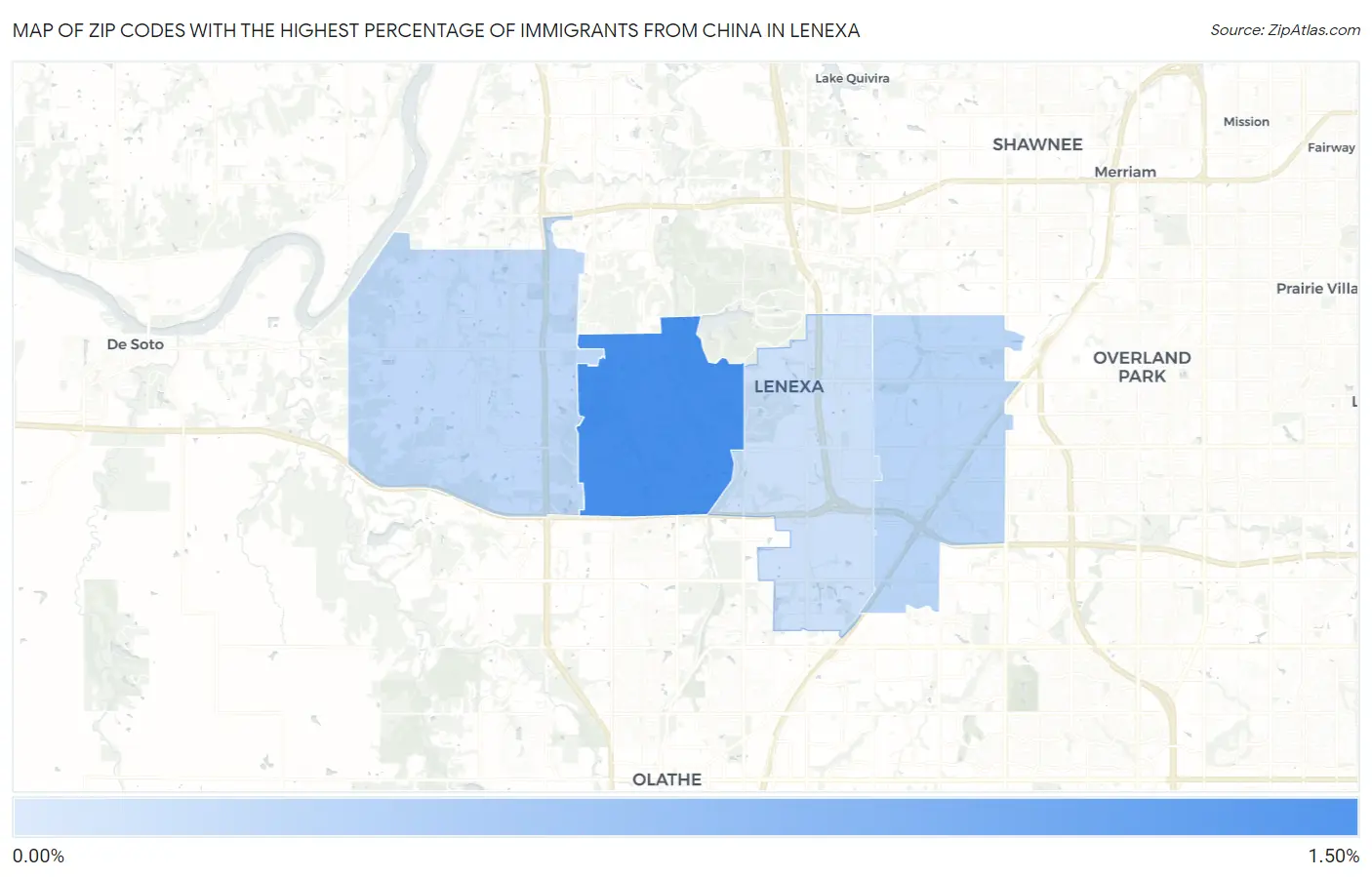 Zip Codes with the Highest Percentage of Immigrants from China in Lenexa Map