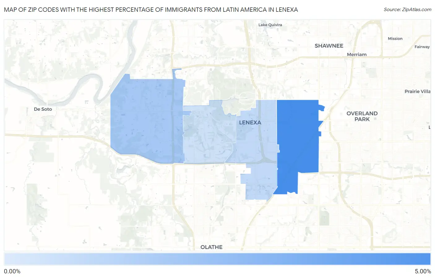 Zip Codes with the Highest Percentage of Immigrants from Latin America in Lenexa Map