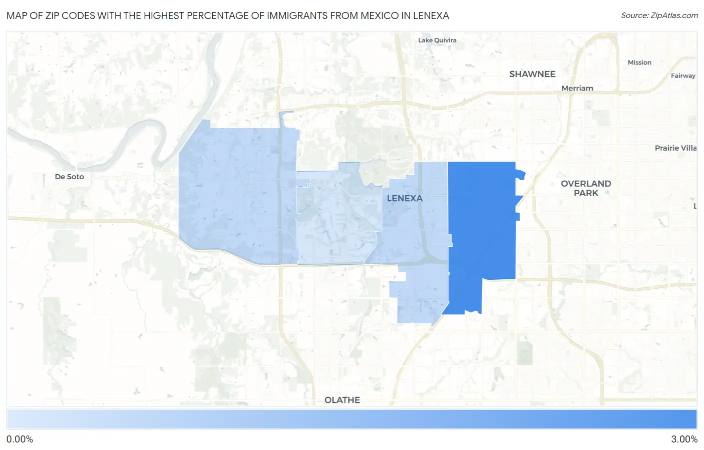 Zip Codes with the Highest Percentage of Immigrants from Mexico in Lenexa Map