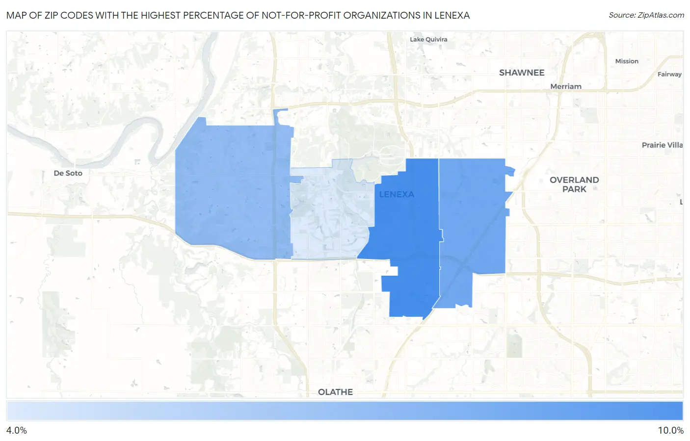Zip Codes with the Highest Percentage of Not-for-profit Organizations in Lenexa Map