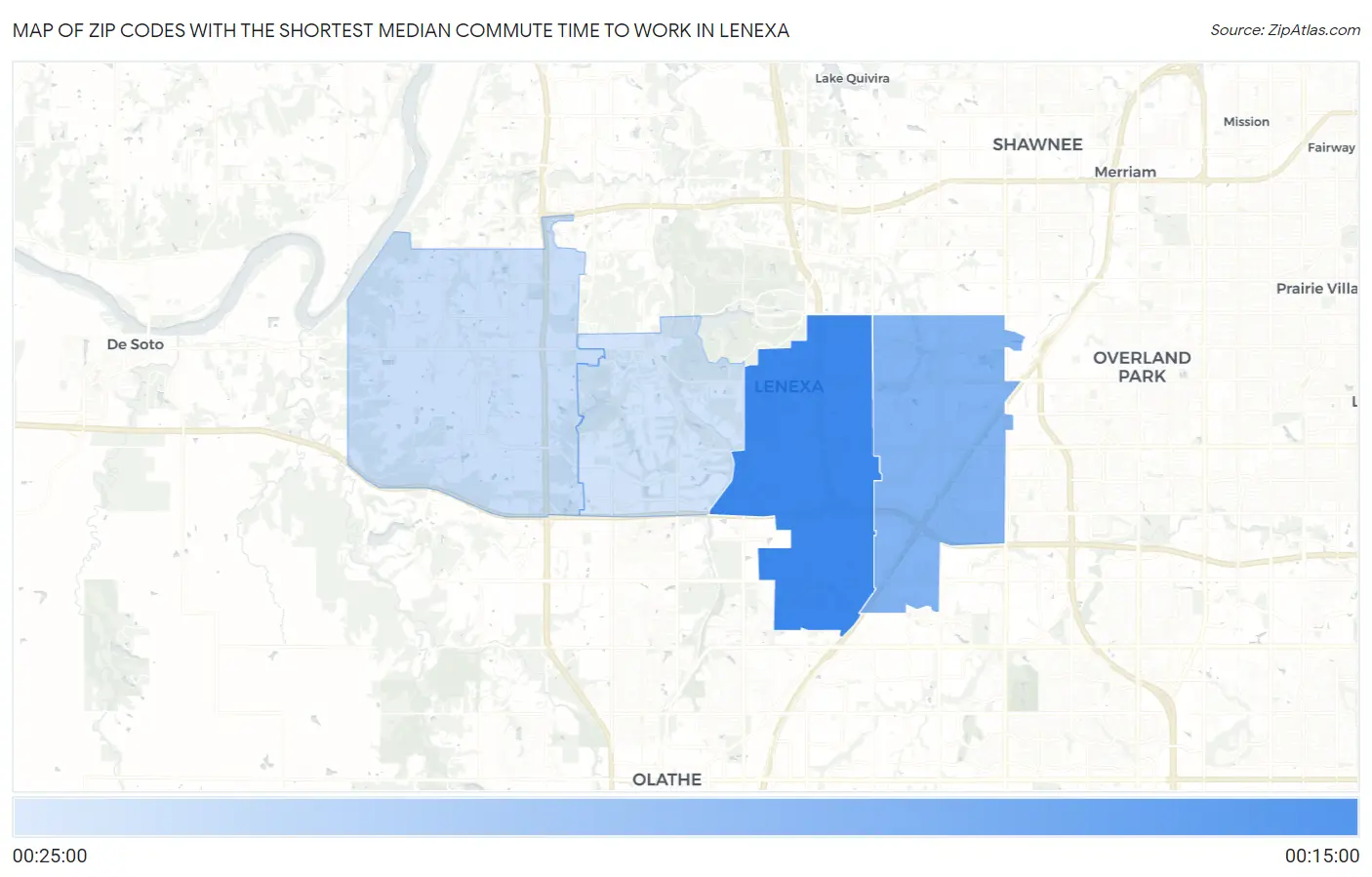 Zip Codes with the Shortest Median Commute Time to Work in Lenexa Map