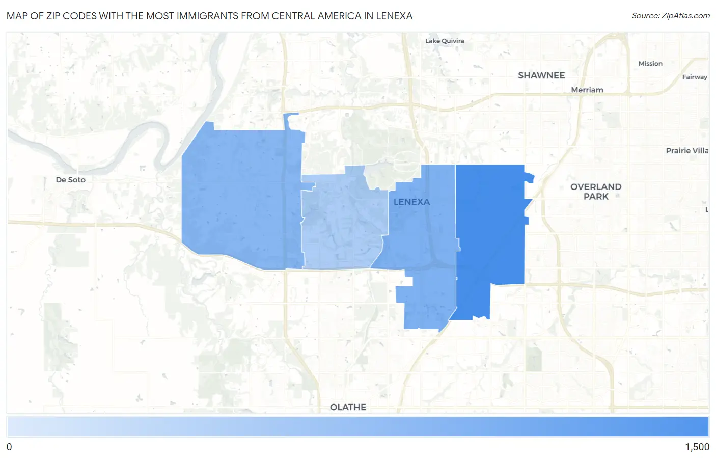 Zip Codes with the Most Immigrants from Central America in Lenexa Map