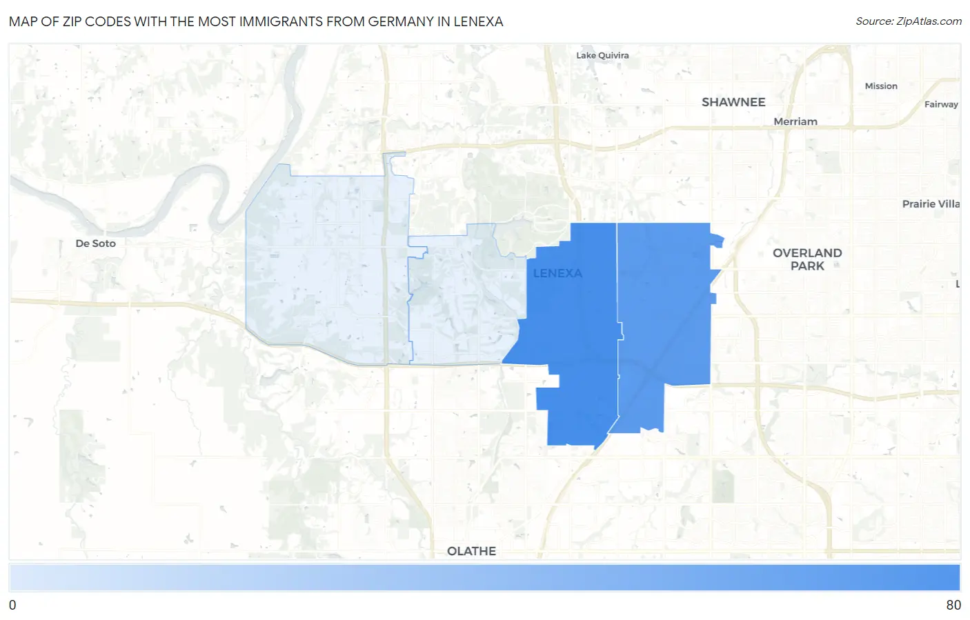 Zip Codes with the Most Immigrants from Germany in Lenexa Map