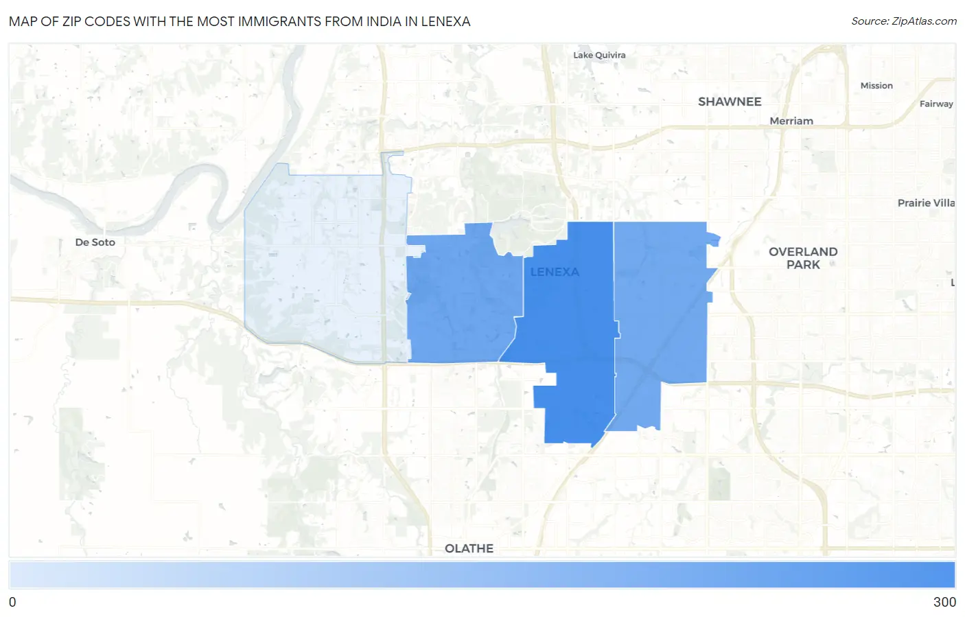 Zip Codes with the Most Immigrants from India in Lenexa Map