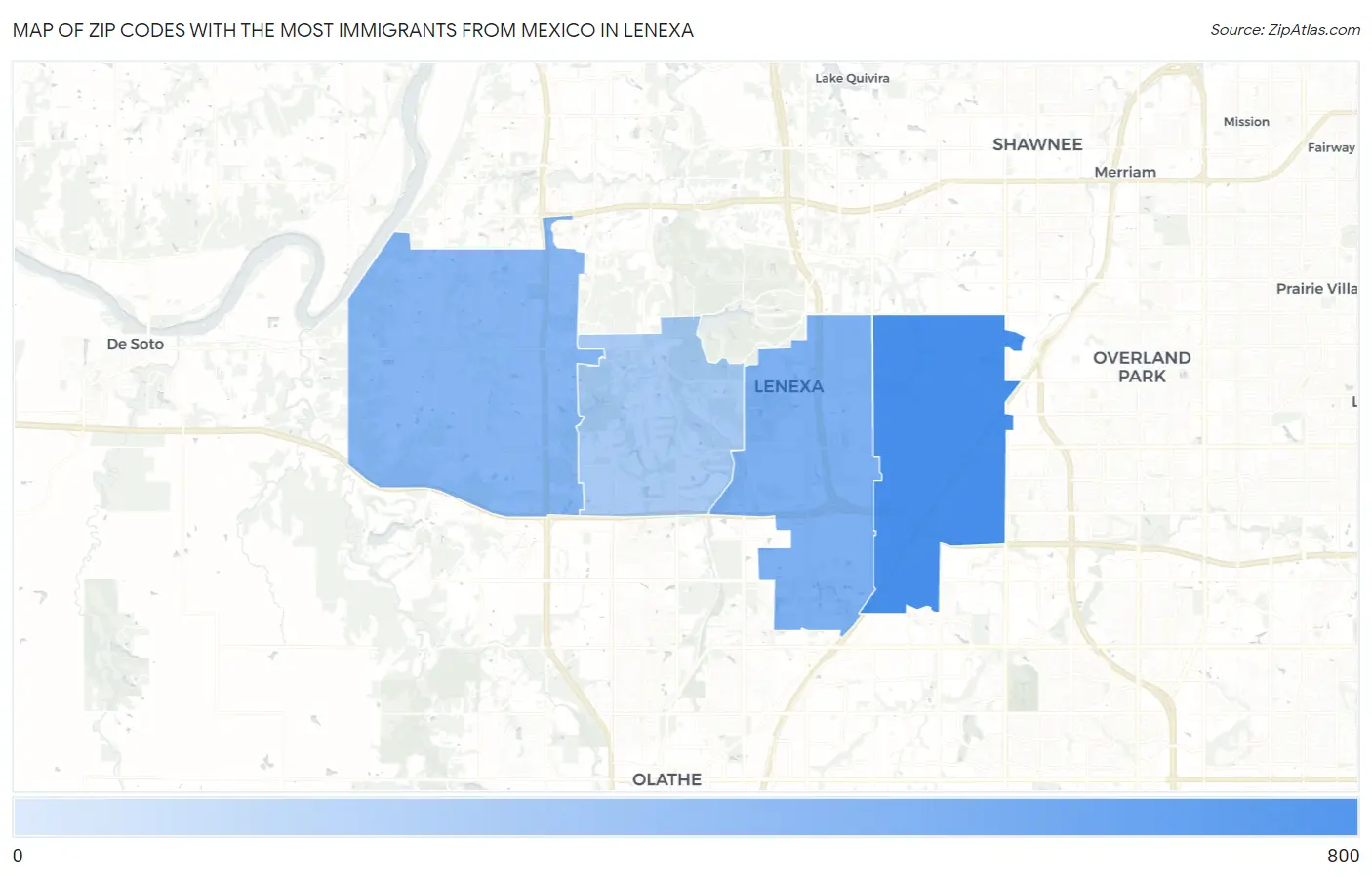 Zip Codes with the Most Immigrants from Mexico in Lenexa Map