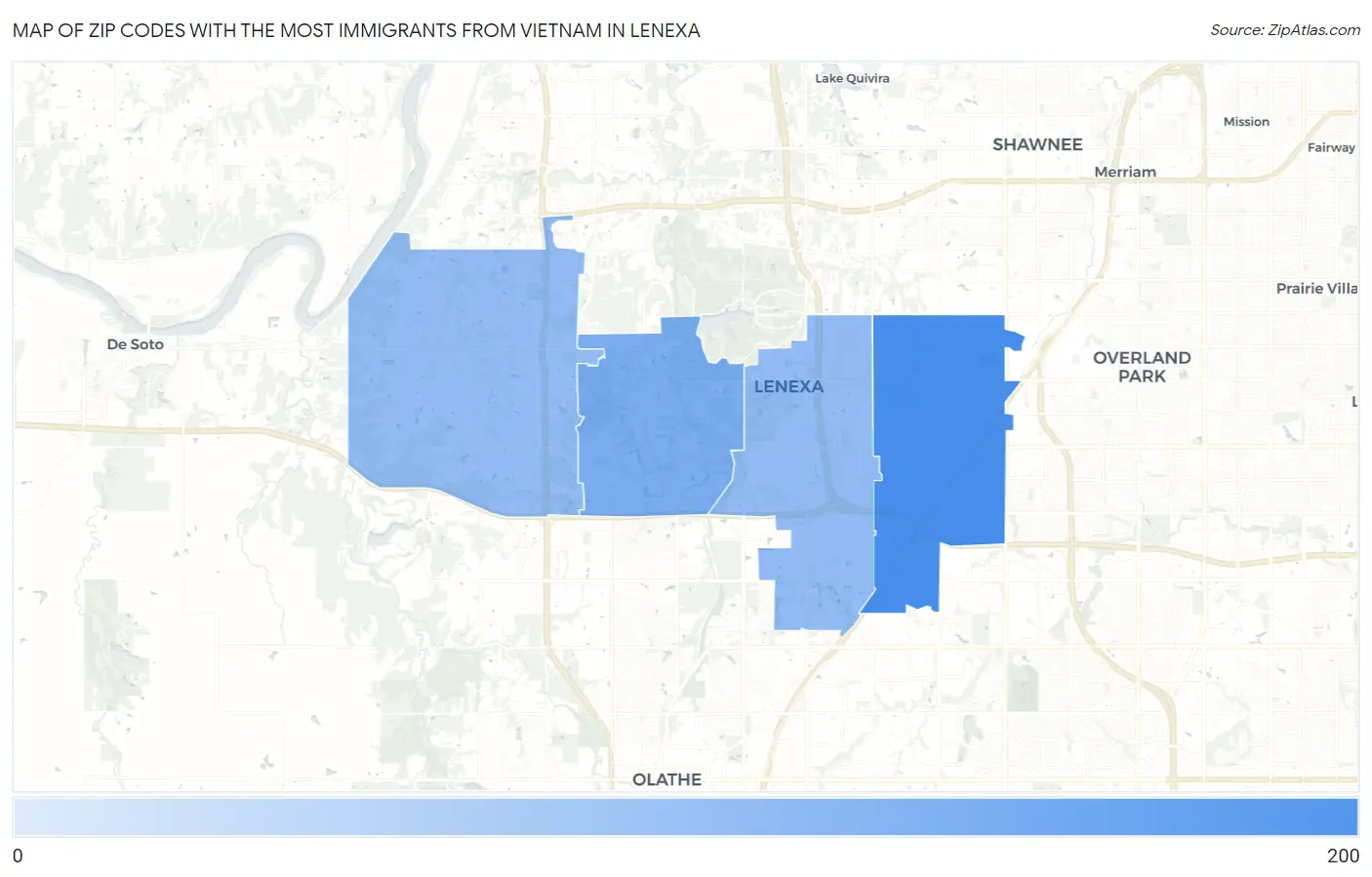 Zip Codes with the Most Immigrants from Vietnam in Lenexa Map