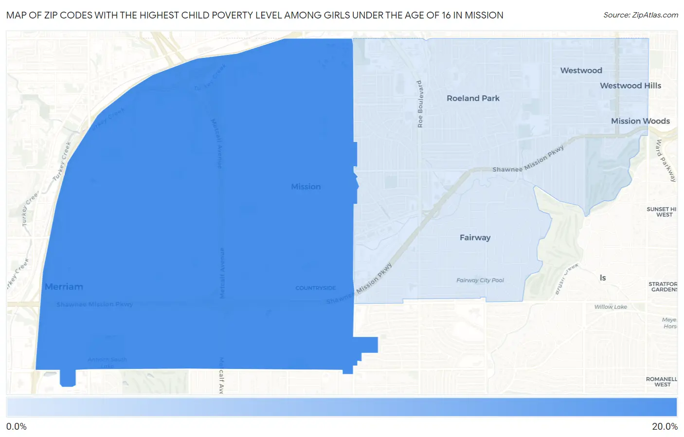 Zip Codes with the Highest Child Poverty Level Among Girls Under the Age of 16 in Mission Map