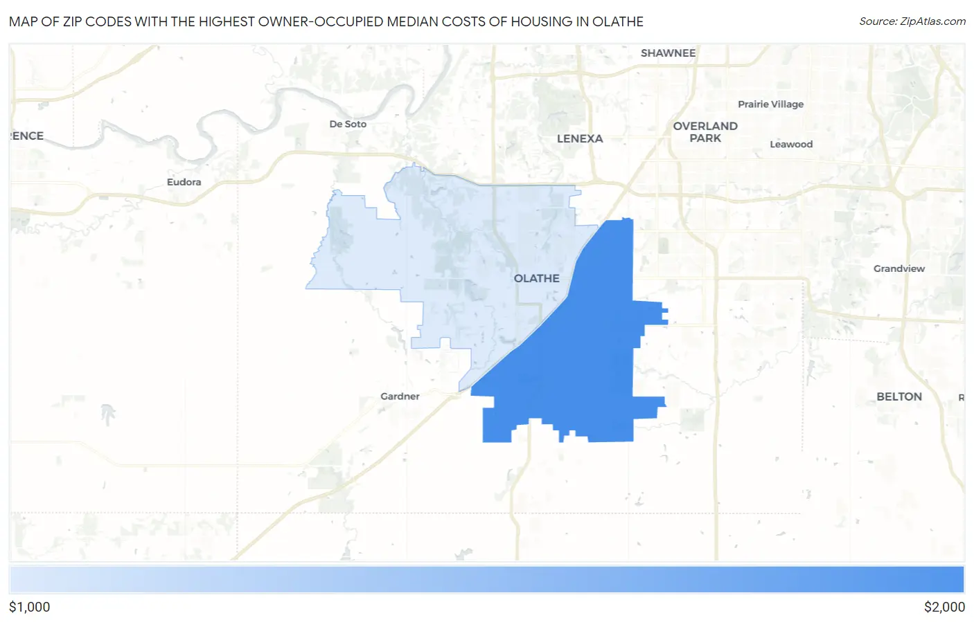 Zip Codes with the Highest Owner-Occupied Median Costs of Housing in Olathe Map