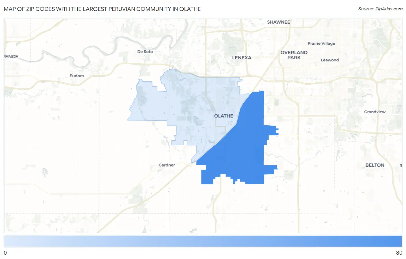 Zip Codes with the Largest Peruvian Community in Olathe Map