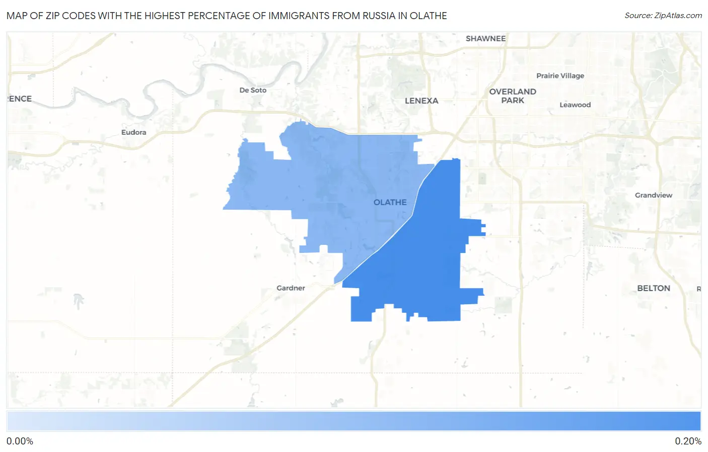 Zip Codes with the Highest Percentage of Immigrants from Russia in Olathe Map
