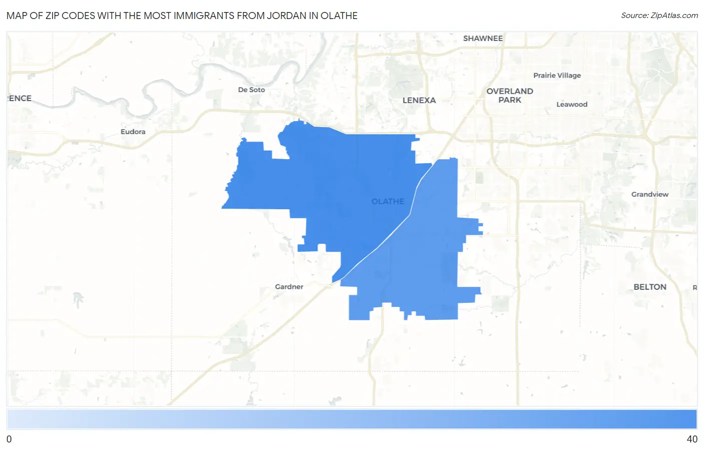 Zip Codes with the Most Immigrants from Jordan in Olathe Map