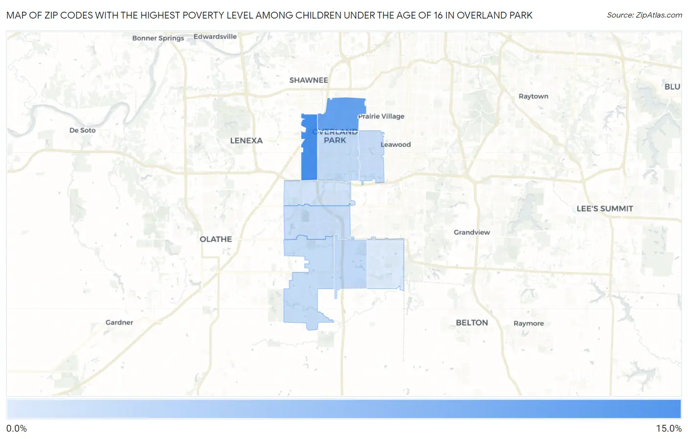 Zip Codes with the Highest Poverty Level Among Children Under the Age of 16 in Overland Park Map