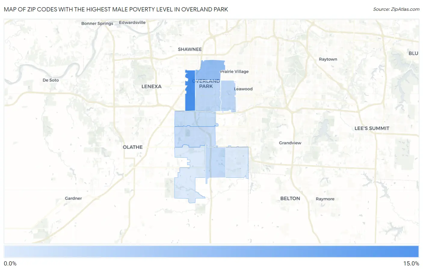 Zip Codes with the Highest Male Poverty Level in Overland Park Map