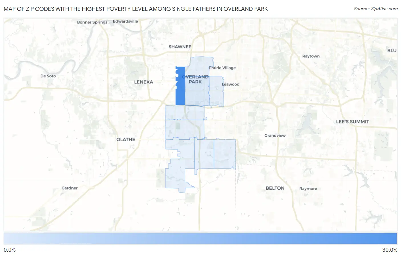 Zip Codes with the Highest Poverty Level Among Single Fathers in Overland Park Map