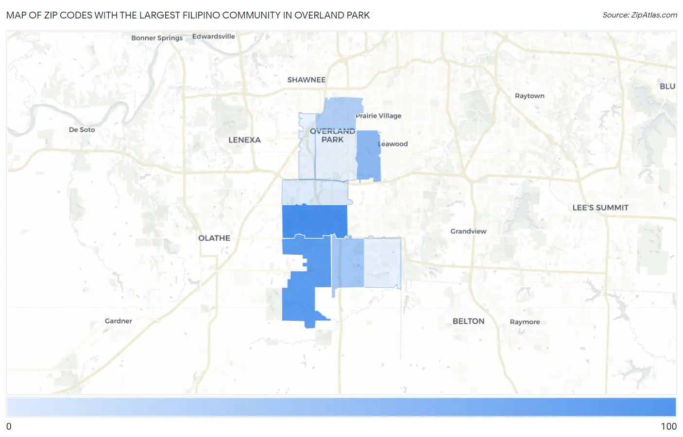 Zip Codes with the Largest Filipino Community in Overland Park Map