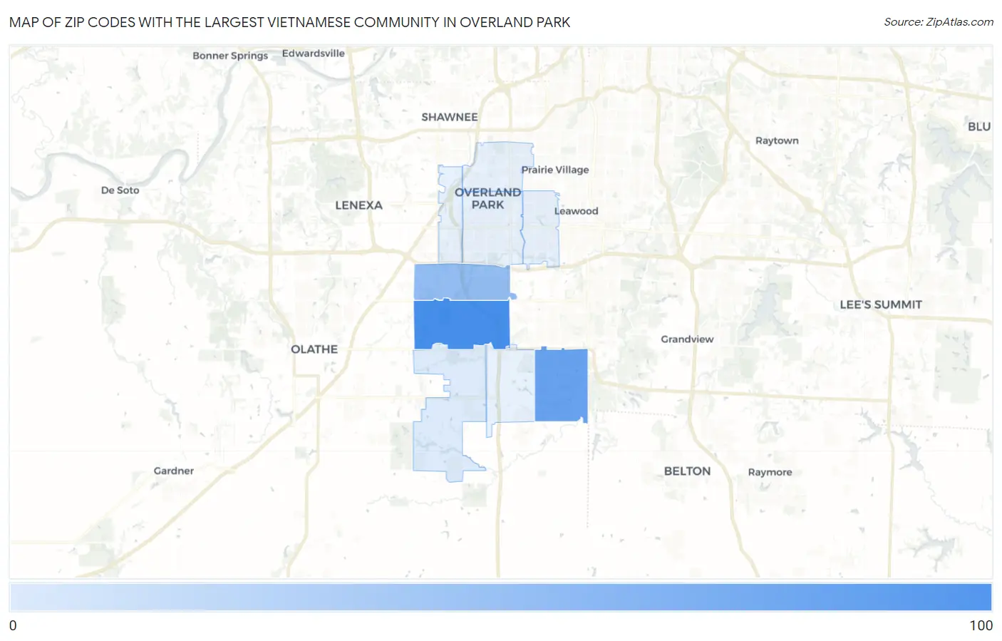 Zip Codes with the Largest Vietnamese Community in Overland Park Map