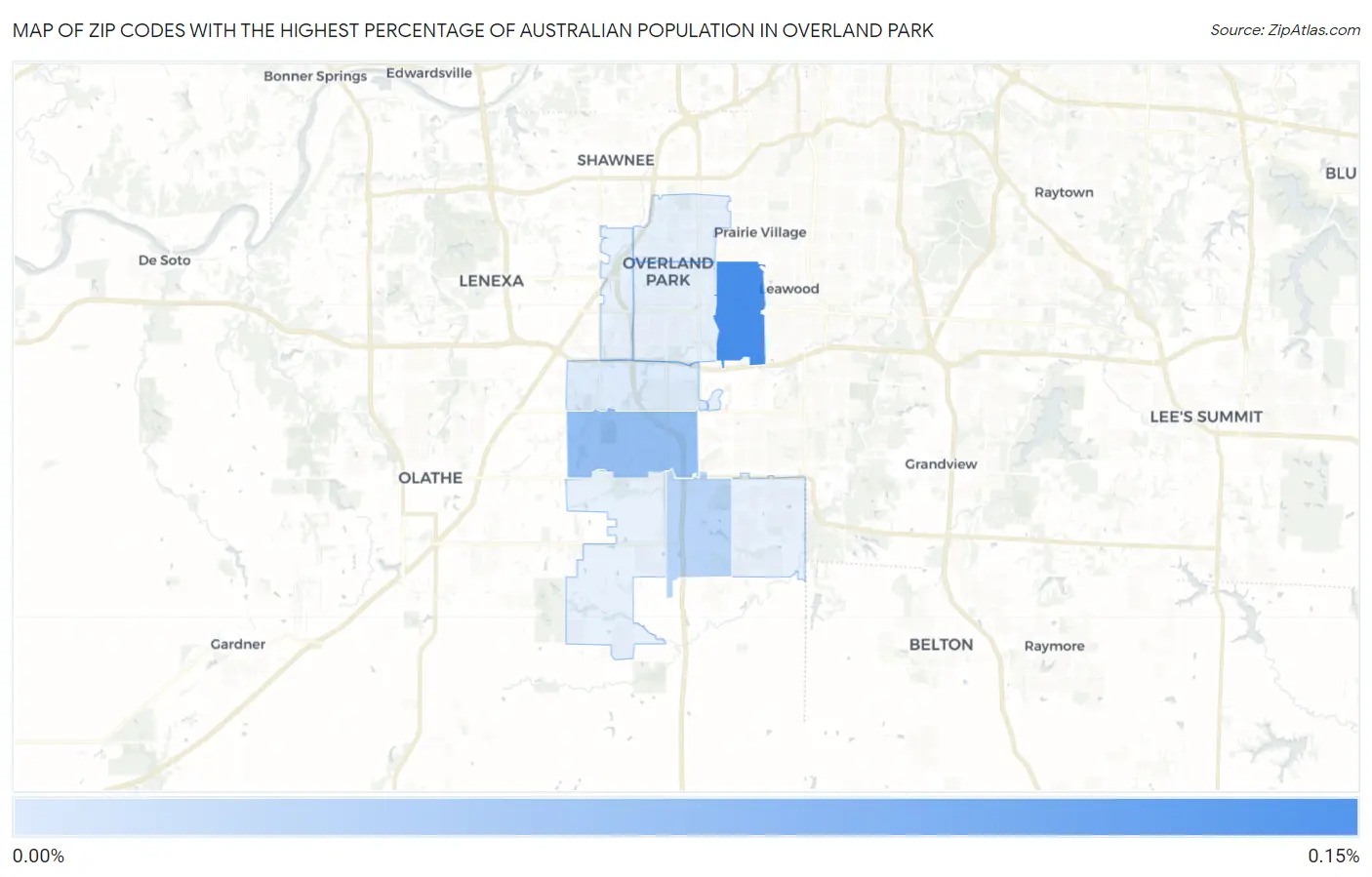 Zip Codes with the Highest Percentage of Australian Population in Overland Park Map