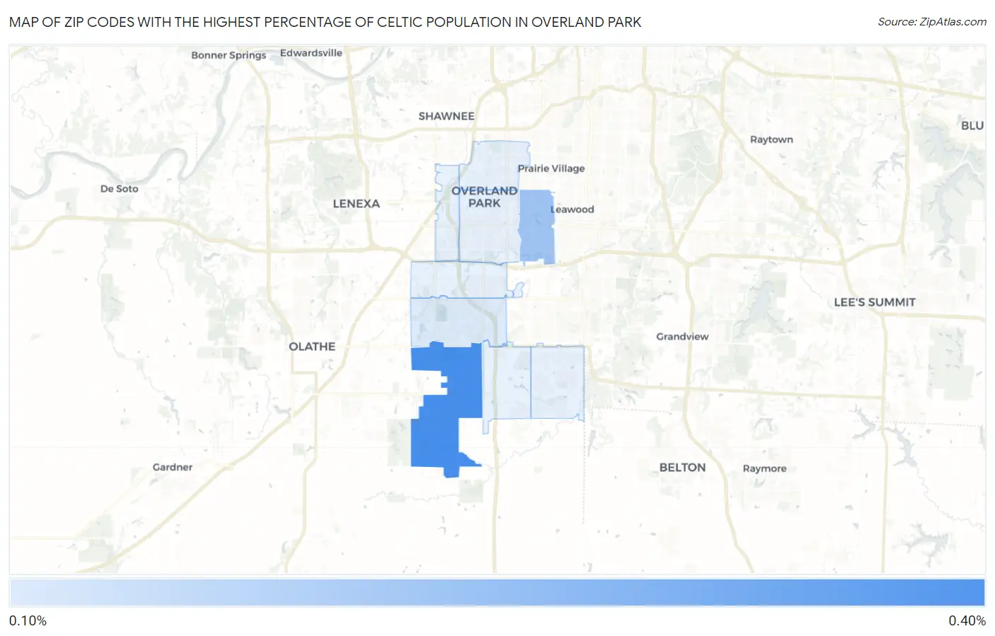 Zip Codes with the Highest Percentage of Celtic Population in Overland Park Map