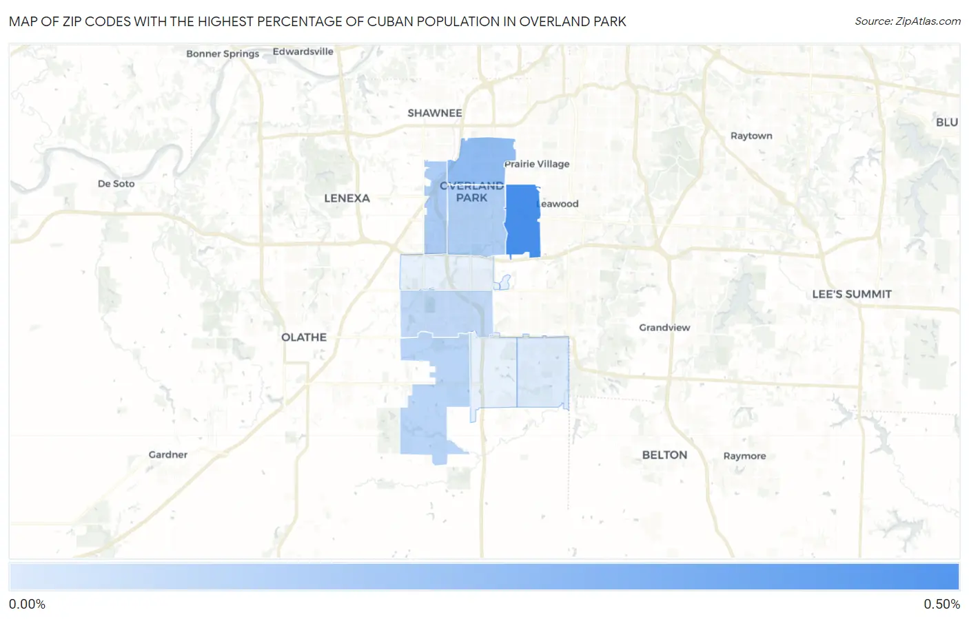 Zip Codes with the Highest Percentage of Cuban Population in Overland Park Map