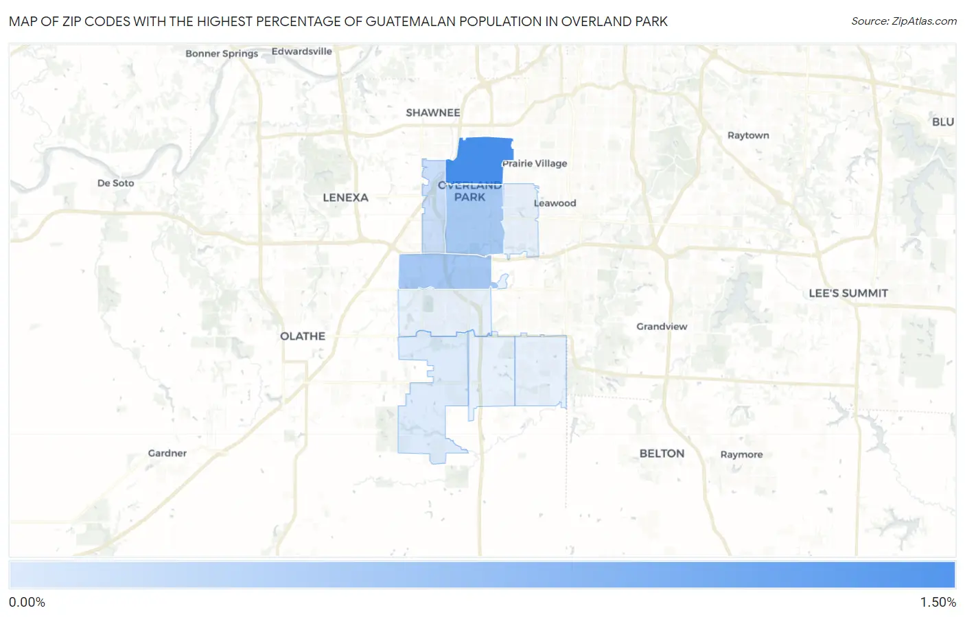 Zip Codes with the Highest Percentage of Guatemalan Population in Overland Park Map