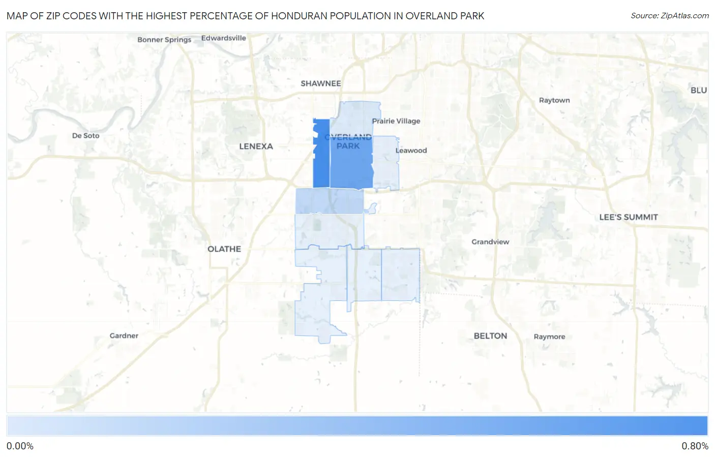 Zip Codes with the Highest Percentage of Honduran Population in Overland Park Map