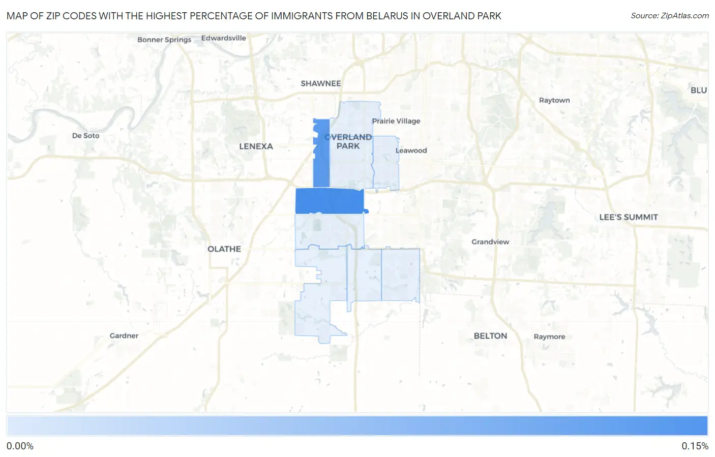 Zip Codes with the Highest Percentage of Immigrants from Belarus in Overland Park Map