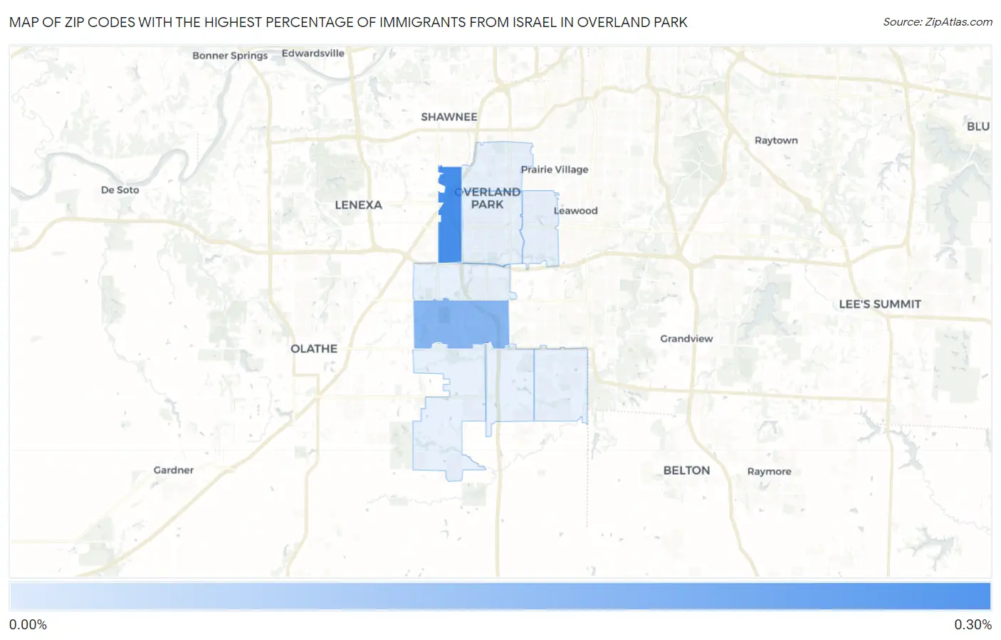 Zip Codes with the Highest Percentage of Immigrants from Israel in Overland Park Map