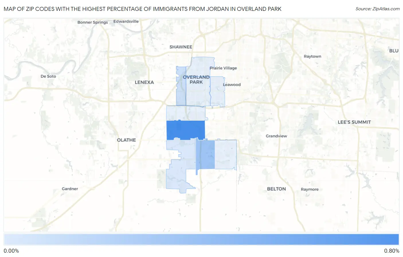 Zip Codes with the Highest Percentage of Immigrants from Jordan in Overland Park Map