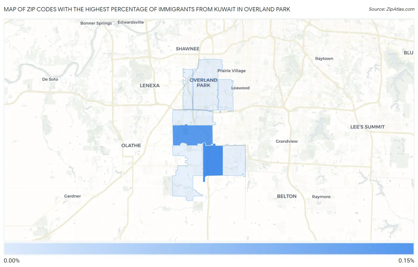 Zip Codes with the Highest Percentage of Immigrants from Kuwait in Overland Park Map