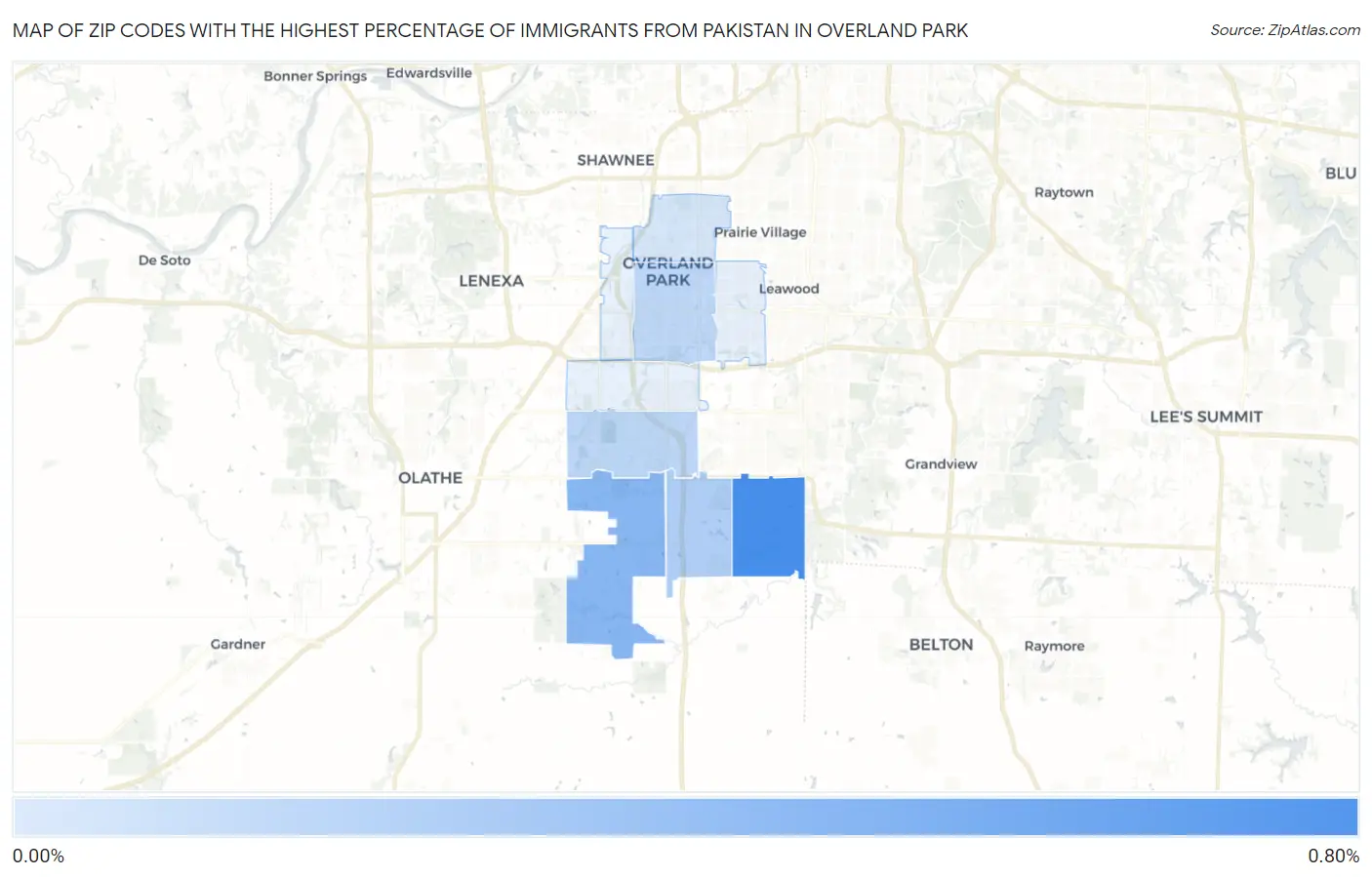 Zip Codes with the Highest Percentage of Immigrants from Pakistan in Overland Park Map