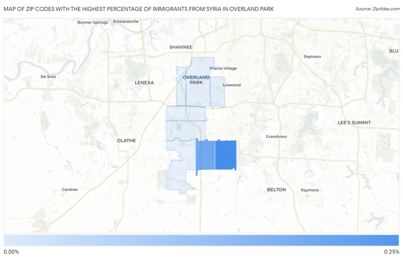 Zip Codes with the Highest Percentage of Immigrants from Syria in Overland Park Map