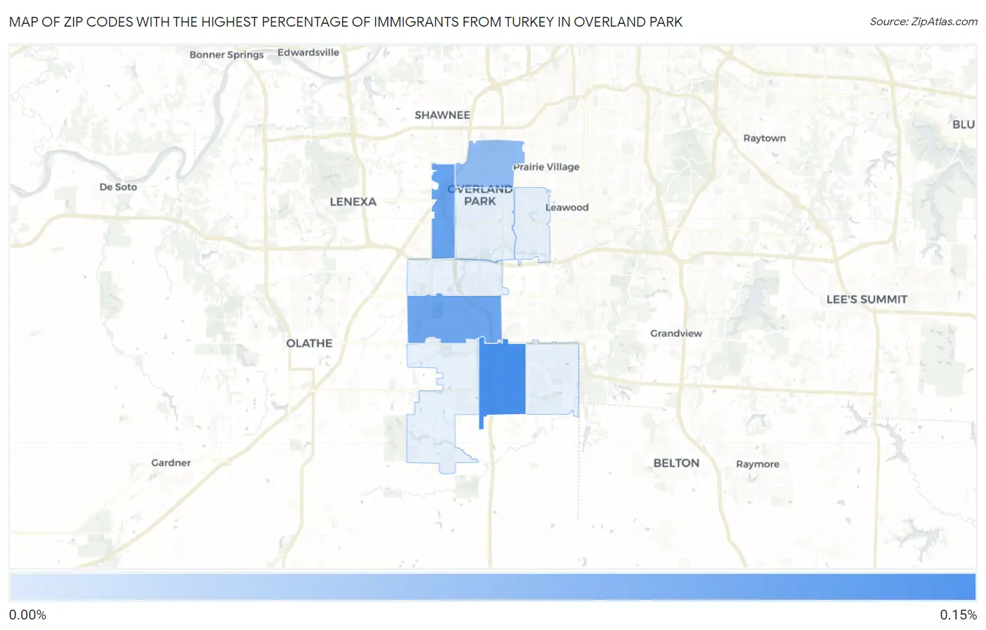 Zip Codes with the Highest Percentage of Immigrants from Turkey in Overland Park Map