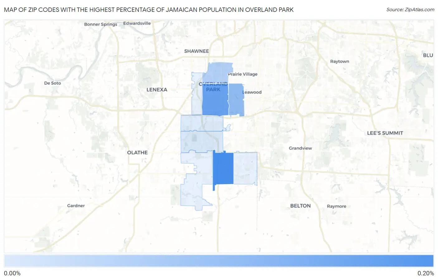 Zip Codes with the Highest Percentage of Jamaican Population in Overland Park Map