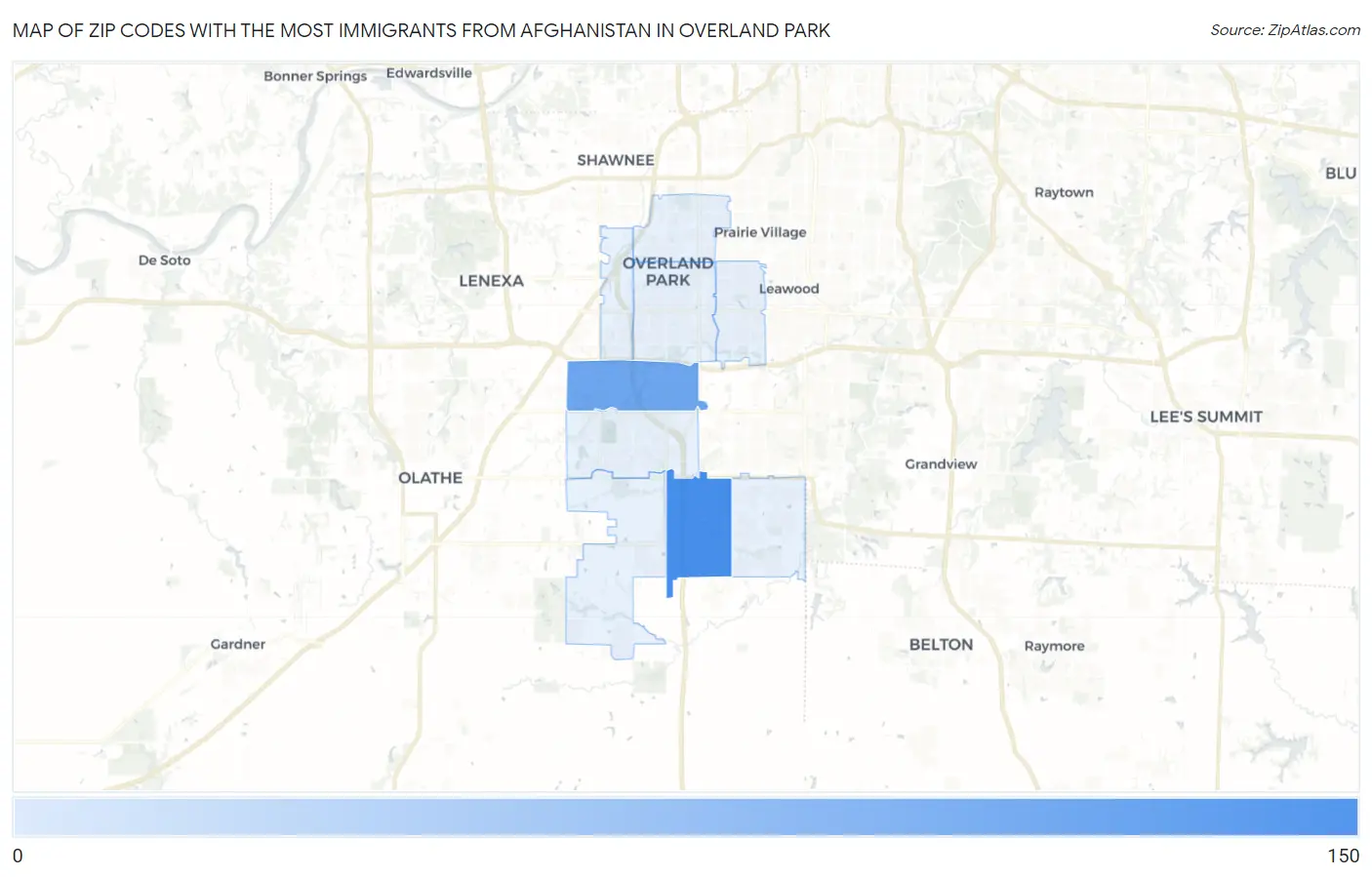Zip Codes with the Most Immigrants from Afghanistan in Overland Park Map