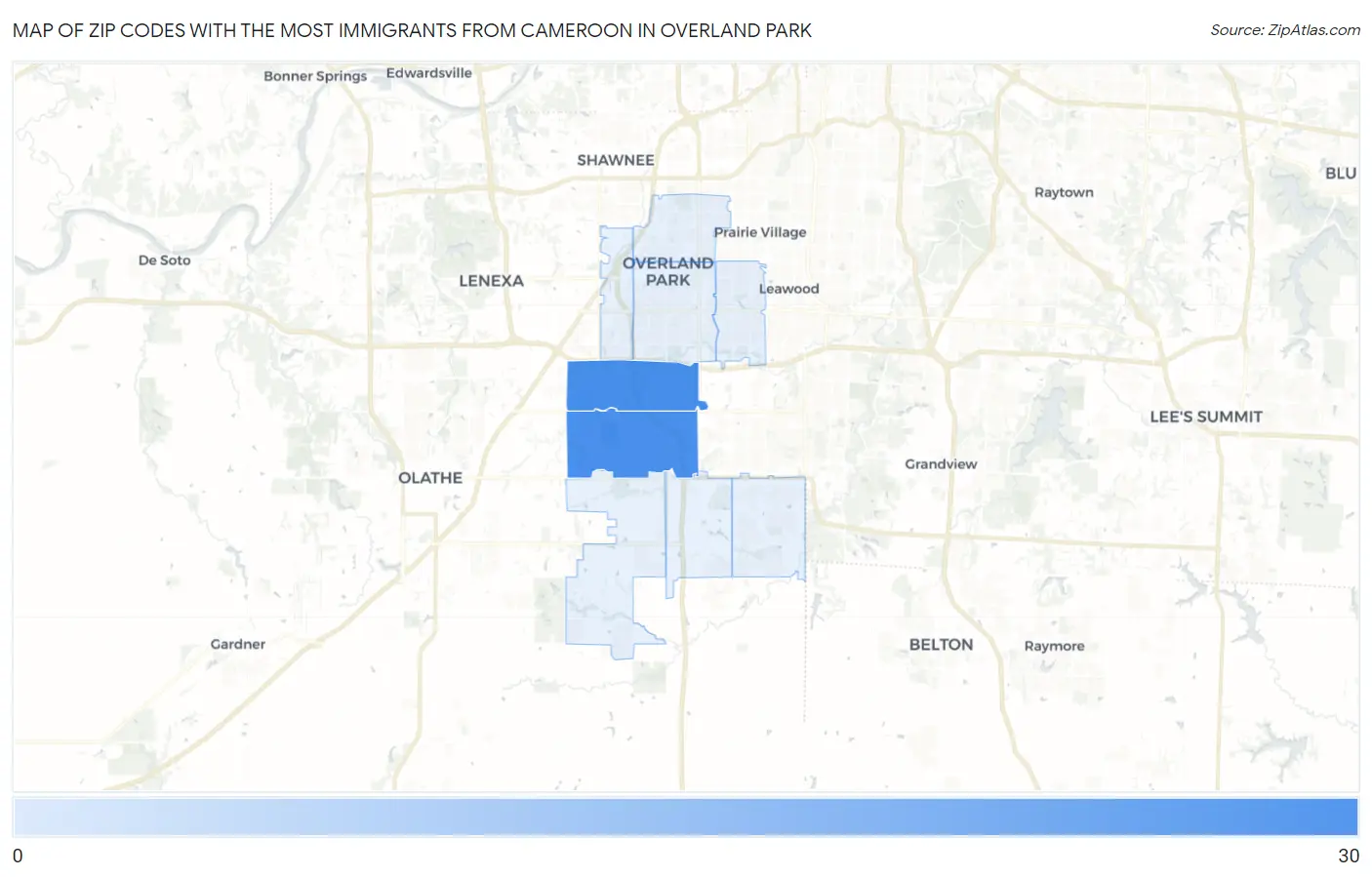 Zip Codes with the Most Immigrants from Cameroon in Overland Park Map